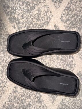 PrettyLittleThing Black Square Toe Platform Flip Flop Sandals